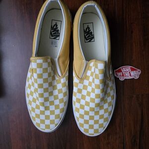 Vans Yellow and White Checkerboard Slip-On Sneakers
